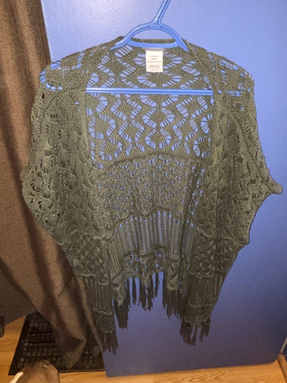 Warehouse Olive Green Open-Knit Fringe Cardigan